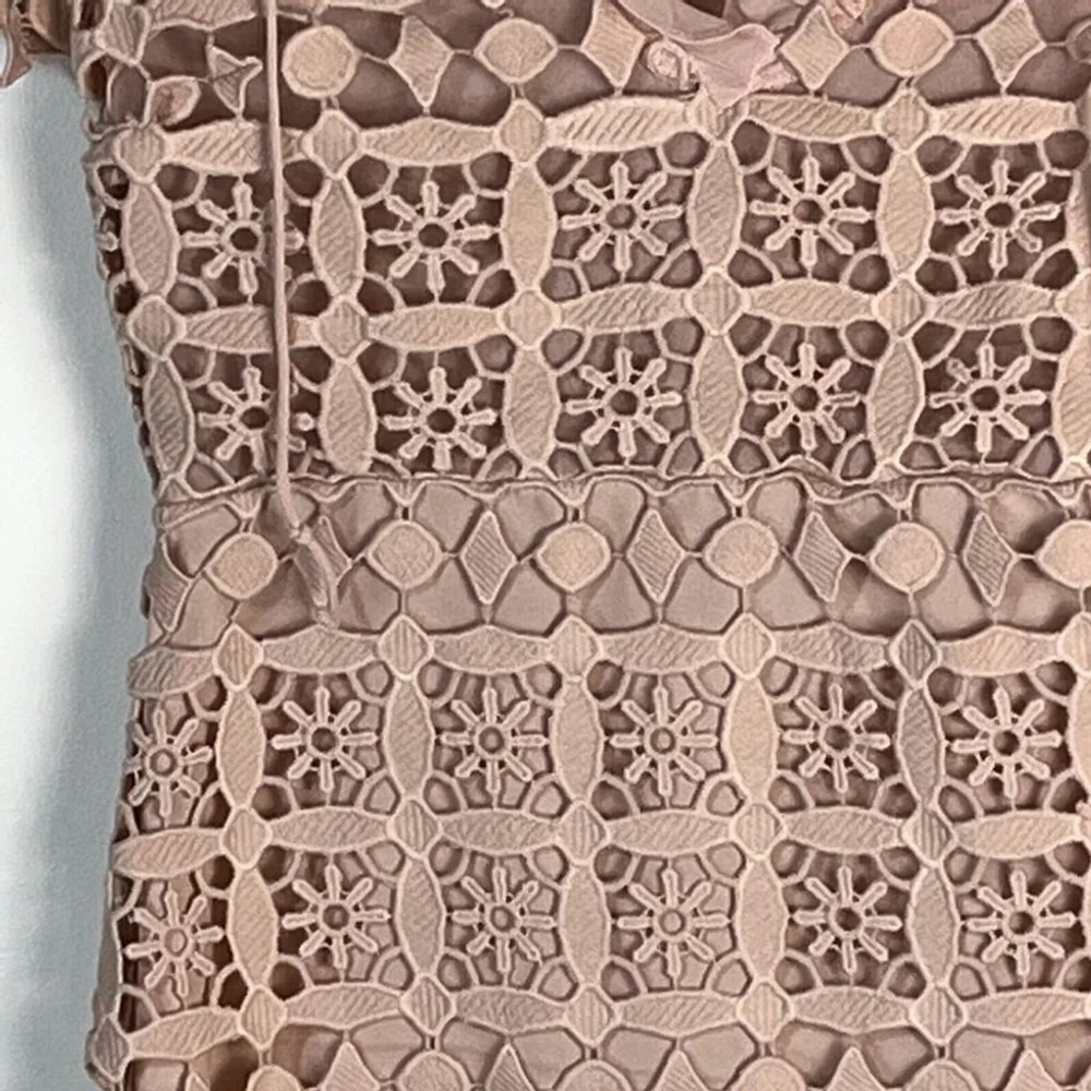 Sandro Paris Manureva Dress Women's Small Pink Floral Laser Cut Crochet Side Zip - Picture 5 of 16